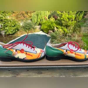 ICON Wearable Art Leather Golf Walking Shoes "Golf Sur Mer" Size 6  Made in USA